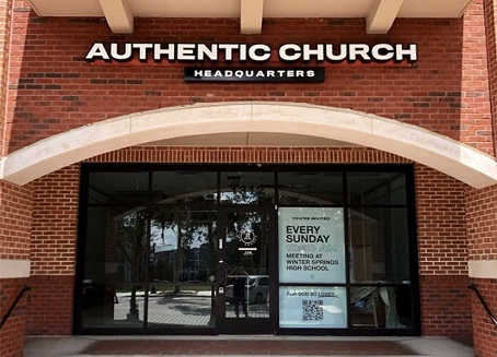 Custom signs of Authentic Church installed by Envision Orlando