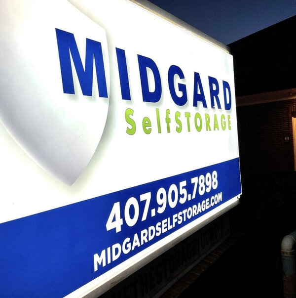Lighted commercial signs of Midgard installed by Envision Orlando