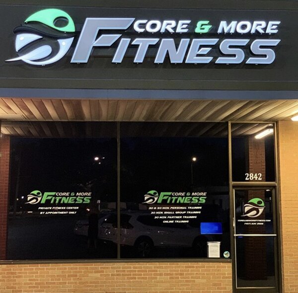 Store Front Signs of Core & More Fitness Installed by Envision Orlando  