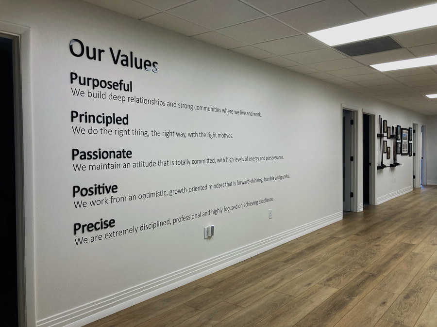 Interior Vinyl And Acrylic Lettter Signs Of Our Values